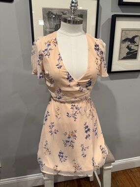 LULUS Fowler Floral Print Wrap Dress Blush Pink Size XS